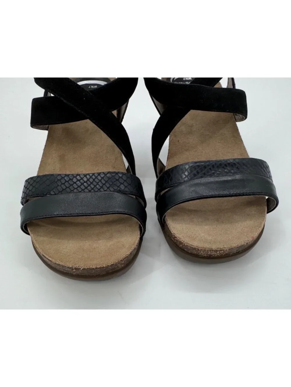 Abeo Bianca Black Leather Strappy Sandals With Block Heel & Bio System Comfort